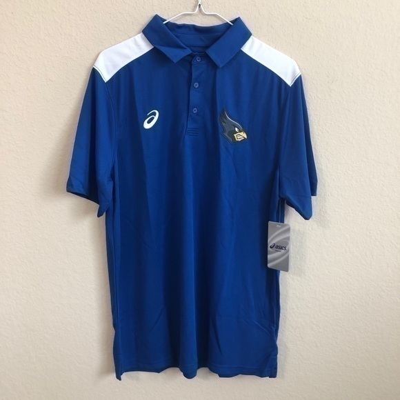 ASICS Polo Delaware Blue Hens Logo Blocked Short Sleeve Collared Shirt NWT - Picture 1 of 6